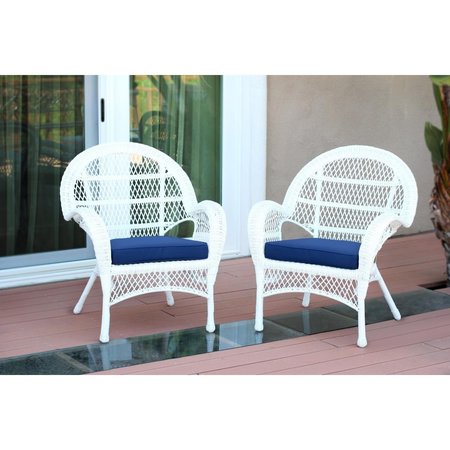 PROPATION W00209-C-2-FS011-CS White Wicker Chair with Blue Cushion PR1081376